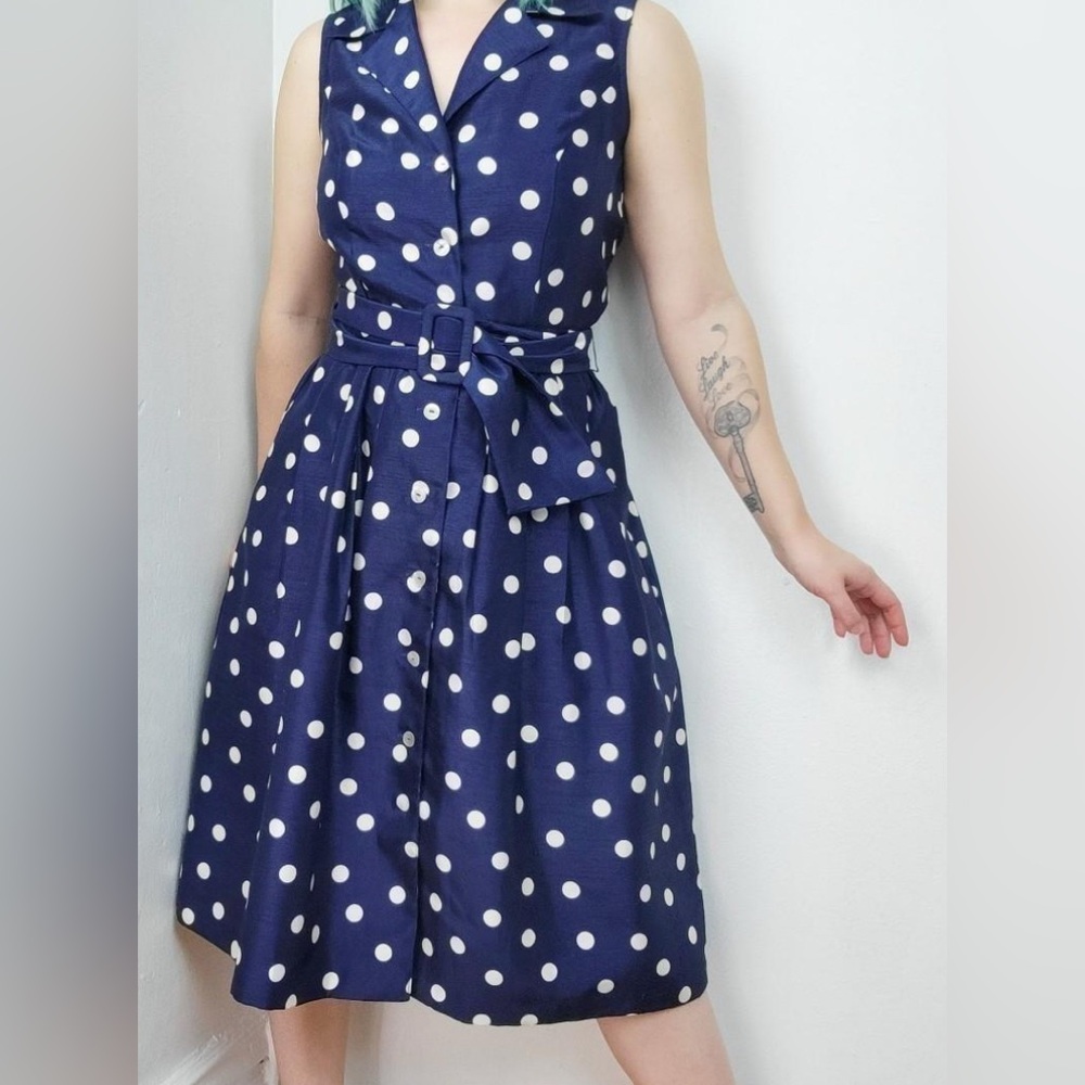 Vintage Navy Polka Dot Midi Dress